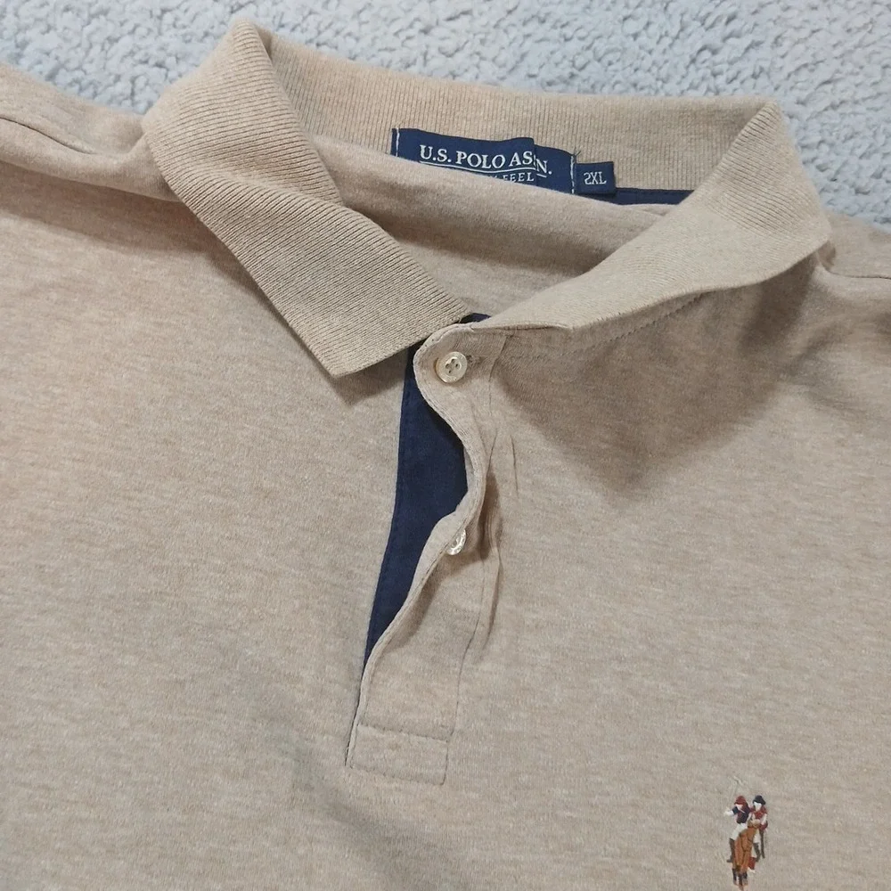 U.S. Polo ASSN Polo Shirt Men's 2XL‎ Embroidered Logo Cream Gold Polo Golf